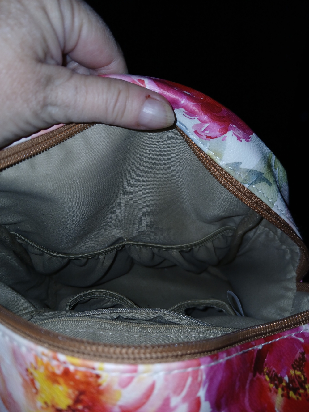Rosetti Floral Backpack in Pink, White & Tan Trim - Picture 8 of 9